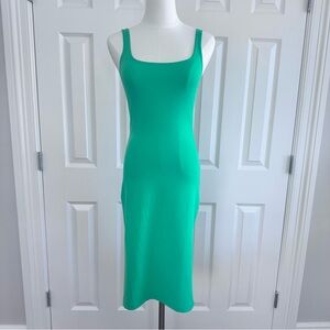 Zara Kelly Green Sleeveless Sheath Dress Square Neck Midi